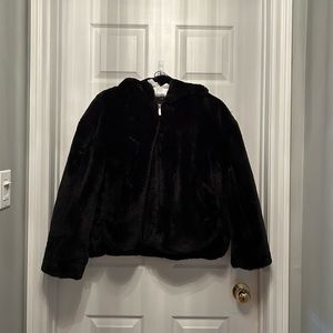 ZARA Black faux fur zip up jacket with pockets